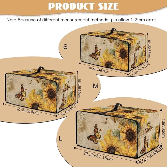 Convection Toaster Oven Cover with Pockets, Easy to Clean, Smart Microwave Baking Oven Dust Cover for Countertop, M, 16.5 x 20.5 x 10 inches, Retro Sunflower Butterfly