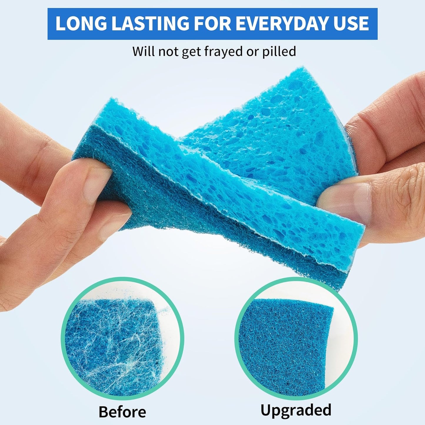 HOMERHYME Non-Scratch Cellulose Scrub Sponges 12 Pack, Sponges Kitchen with Double-Side & Ergonomic Design for Dishes, Coated Cookware, Sink & Countertops.