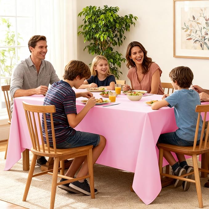 6-Pack Pink Tablecloths for Rectangle Tables, 90 x 156 Inches, Stain-Resistant Polyester Fabric for 8 Foot Tables - Washable Table Covers for Weddings, Banquets, Birthday Parties, Events