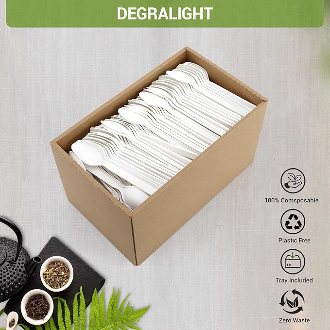 Compostable Spoons [500 Pcs] Disposable Spoons Bulk BPI Certified BPA-Free, Heat Resistant, Durable Disposable Utensils Alternative to Plastic Silverware for Daily, Party & Camping