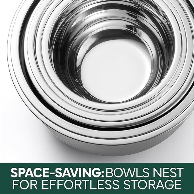COOK WITH COLOR Stainless Steel Mixing Bowls Set with Lids - Nesting Bowls with Non-Slip Bottom, Sage, 12 Pieces
