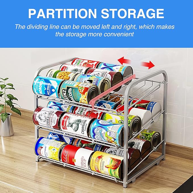 AIYAKA Can Rack Organizer, 3 Tier Stackable Can Storage Dispenser,for Food Storage, Kitchen Cabinets or Pantry, Storage for 36 Cans, Silver