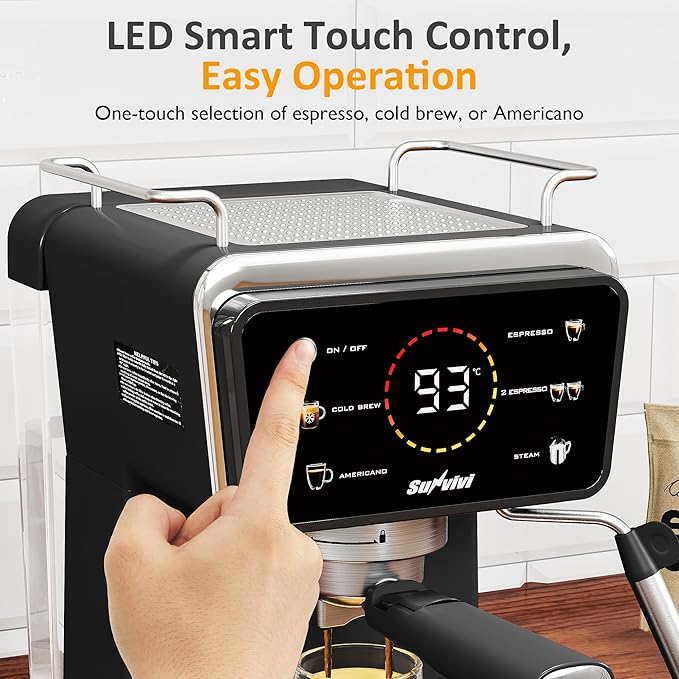 SUNVIVI 20 Bar Espresso Machine for Home and Office, 3-in-1 Iced Coffee Maker with Milk Frother, Espresso Shot & Iced Coffee, LED Touchscreen, 52OZ Removable Water Tank, Professional Coffee Brewing
