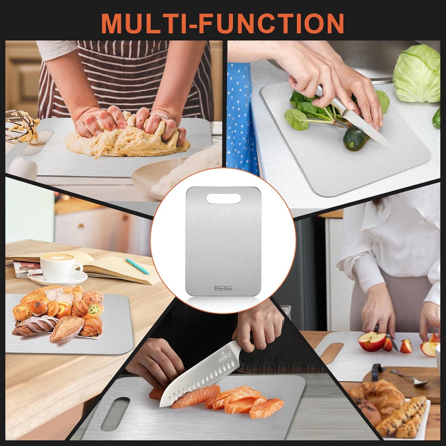 Stron- Dura Cutting Board - 304 Food Grade Stainless Steel Cutting Boards for Kitchen- for cutting Meat, Fruit, Vegetables, Outdoor or Indoor 11.5" X 8" (1, Small)