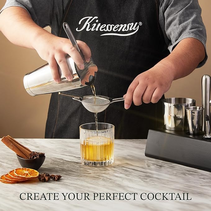 KITESSENSU Boston Shaker Set Mixology Bartender Kit | Premium Cocktail Shaker Kit with Stand Professional Home Bar Tools Accessories: Martini Shaker, Citrus Tools, Fine Mesh Strainers, Muddler, Jigger