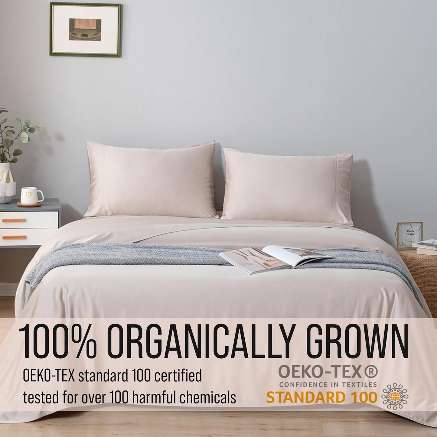 Bella Coterie Luxury Bamboo Viscose Split Top King Size Sheet Set | 100% Organically Grown | Ultra Soft | 34" Split | Cooling for Hot Sleepers | 18" Deep Pocket [Dune]