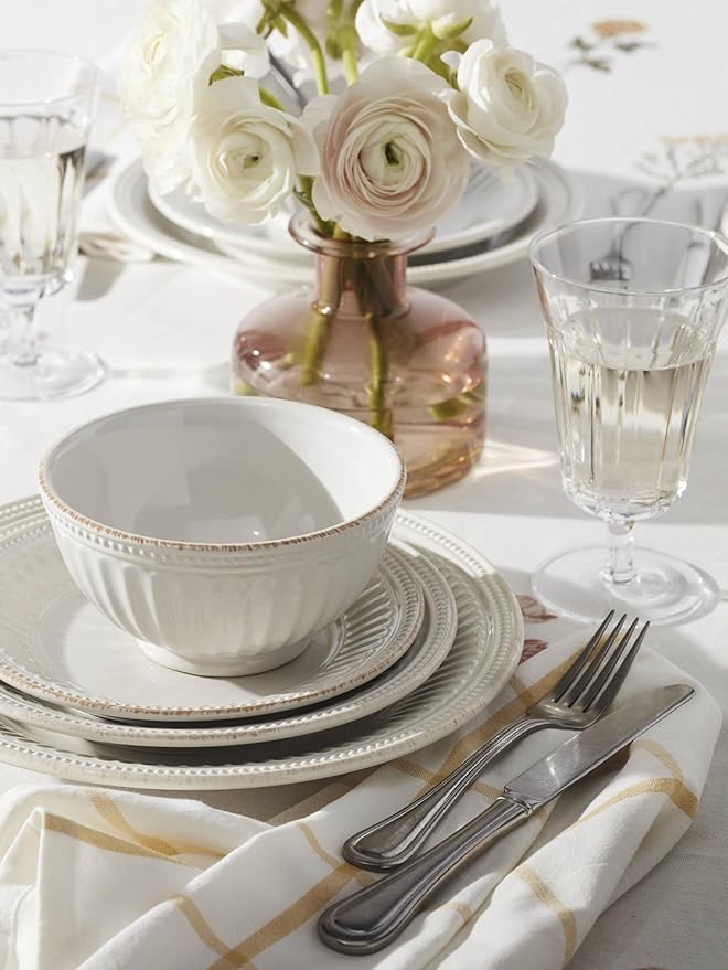 Lenox French Perle Groove 12-Piece Plate & Bowl Set, 23.05 LB, White