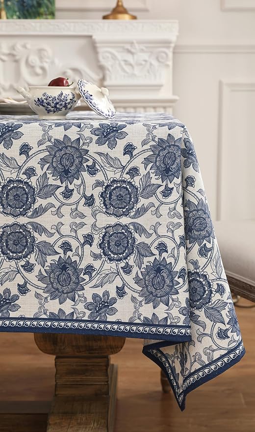 patdrea Designer Vintage Blue Rectangle Tablecloth,Linen Anti-Wrinkle Paisley Pattern Farmhouse Table Cloth,Decor Table Cover Cloth for Kitchen Dining,Christmas,Thanksgiving,55"x87"-Lantang a