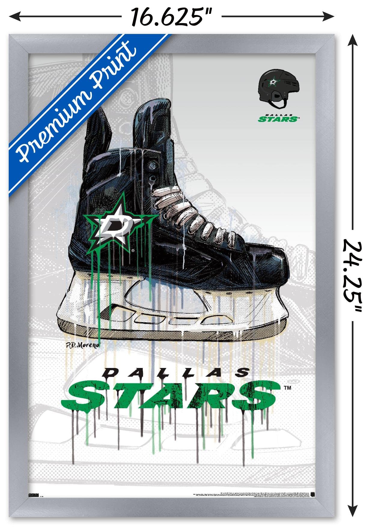 Trends International NHL Dallas Stars - Drip Skate 21 Wall Poster, 14.725" x 22.375", Silver Framed Version