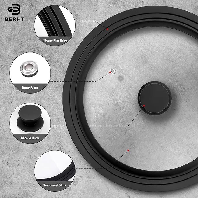 Universal Lid for Pots Pans and Skillets, 11&12&13 inch, Diameter Cookware, Silicone Replacement Pan Lid Pot Lids for Frying Pans, Cast Iron,Tempered Glass Lid