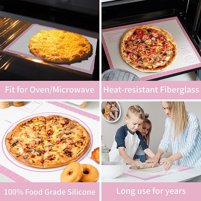 Non-stick Silicone Pastry Mat, Extra Large Baking Mat for Cookie Bread Pizza Pie Crust, Silicone Dough Mat for Rolling, Non-slip& Heat Resistant Pink 32X24 INCH