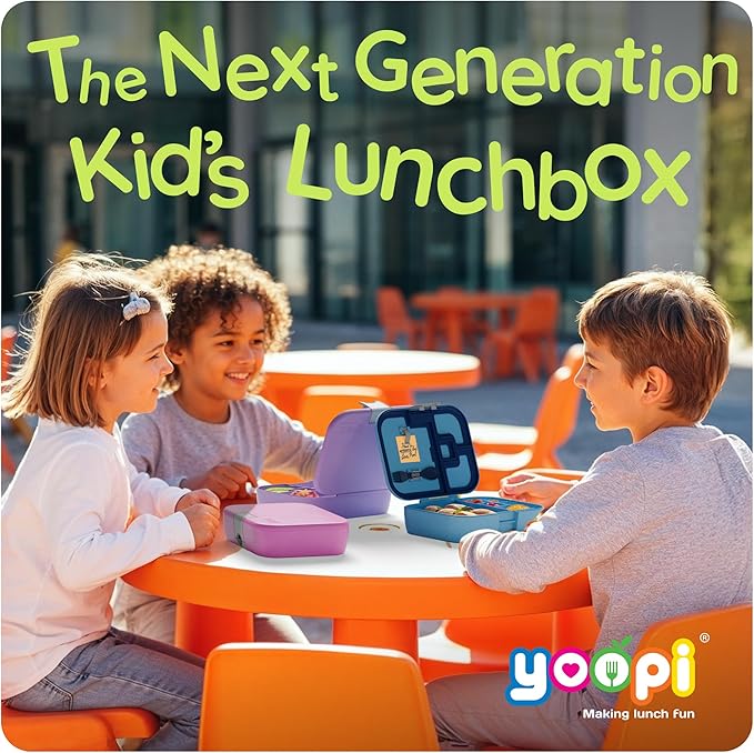 YOOPI Lunch Boxes for Kids–Toddler Bento Box with 4 Leakproof Compartment Food Bentobox Container,Lunch Box for School with Lunchbox Containers, Lightweight Sandwich Box & Snack Box (Light Blue)