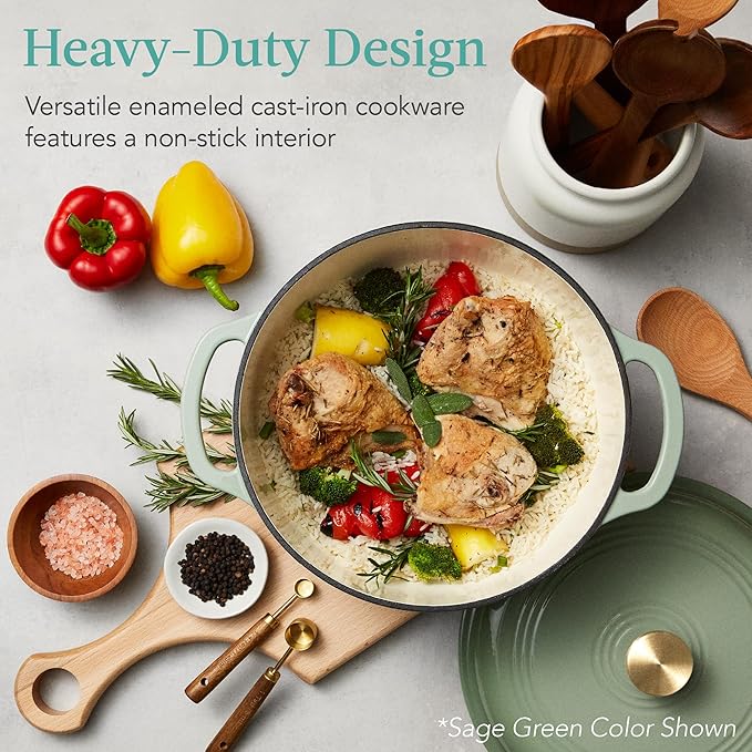 Best Choice Products 7.5 Quart Enamel Cast-Iron Round Dutch Oven, Family Style Heavy-Duty Pre-Seasoned Cookware for Home, Kitchen, Dining Room, Oven Safe w/Lid, Dual Handles - French Gray