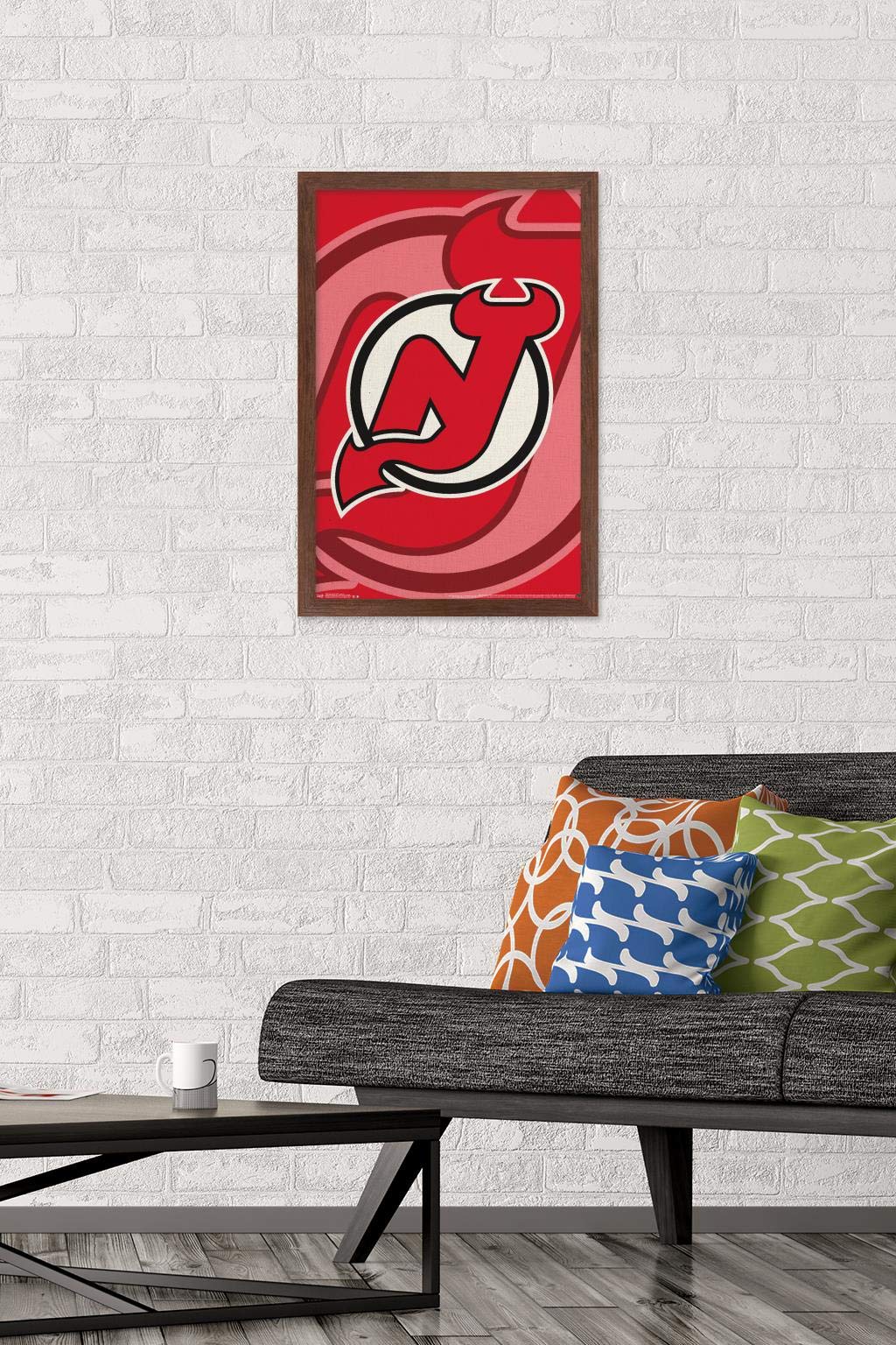 Trends International NHL New Jersey Devils - Logo 14 Wall Poster, 14.725" x 22.375", Mahogany Framed Version