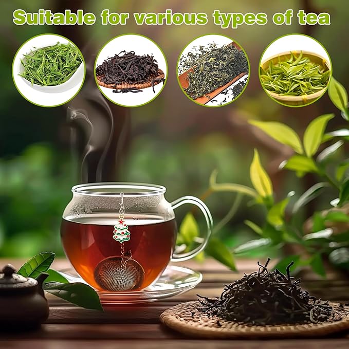 Christmas Stainless Steel Mesh Tea Infuser, 2.1 inch Tea Ball with Christmas Tree Pendant Tea Strainer Tea Diffuser Tea Steeper for Filtering Tea,Tea Infusers for Loose Tea(Christmas Tree, 2PC)