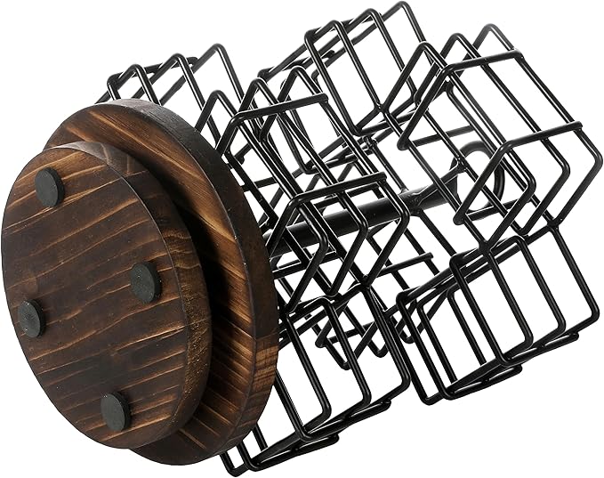 MyGift 8 Compartment Tea Bag Organizer Carousel, Black Metal Wire Packet Holder and 360 Degree Spinning Burnt Solid Wood Base, Coffee Station Storage Caddy