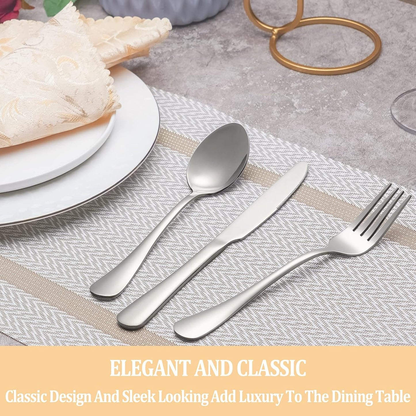 60 Piece Silverware Set Service for 12,Premium Stainless Steel Flatware Set,Mirror Polished Cutlery Utensil Sets,Durable Home Kitchen Eating Tableware Sets,Include Fork Knife Spoon,Dishwasher Safe
