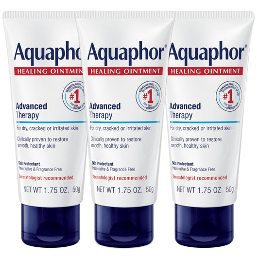 Aquaphor Healing Ointment Advanced Therapy Skin Protectant, Body Moisturizer for Dry Skin, Minor Cuts and Burns, Dry Cuticles, Cracked Heels, Hands and Lips, 1.75 Oz Tube, Pack of 3