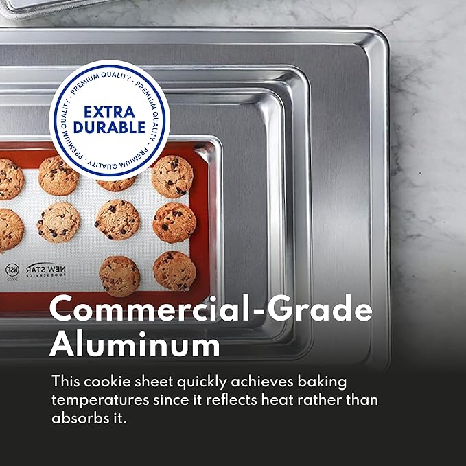 New Star Foodservice Commercial-Grade 18-Gauge Aluminum Sheet Pan/Bun Pan (13 L x18 W x1 H (Half Size) Measure Oven)