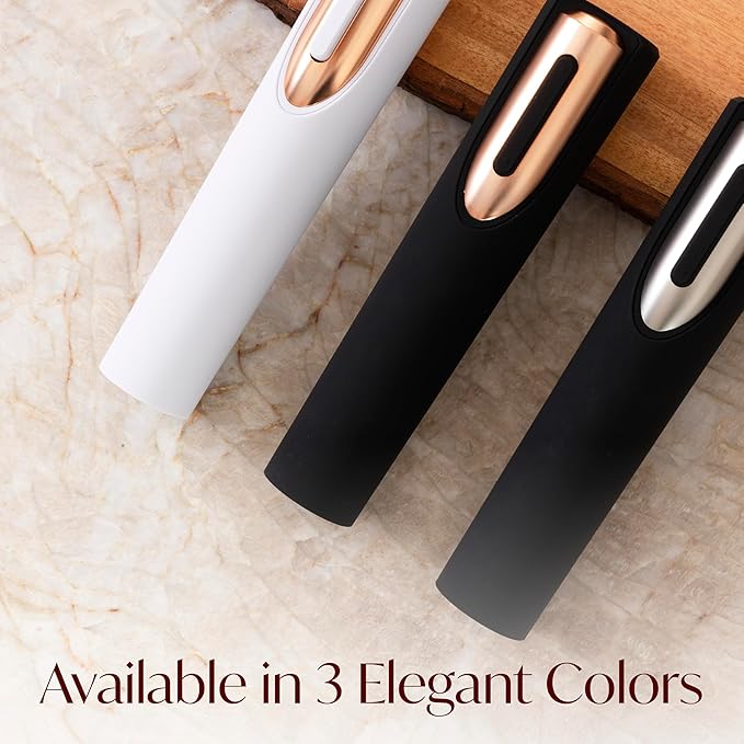 Electric Wine Opener Battery Operated with Stand and Built-in Foil Cutter - Automatic Wine Opener - Electric Corkscrew for Easy Cork Removal - Best Gift for Wine Lover (White & Rose Gold)