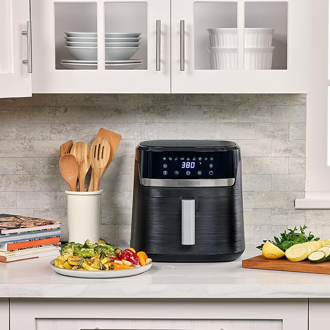 BLACK+DECKER Purifry 8QT Air Fryer, Crispy Deep Fried Taste without the Fat, Plus Bake, Dehydrate, and Keep Food Warm, Digital Touchscreen and Auto Shut-Off