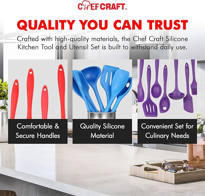 Chef Craft Premium Silicone Kitchen Tool and Utensil Set, 7 Piece, Purple