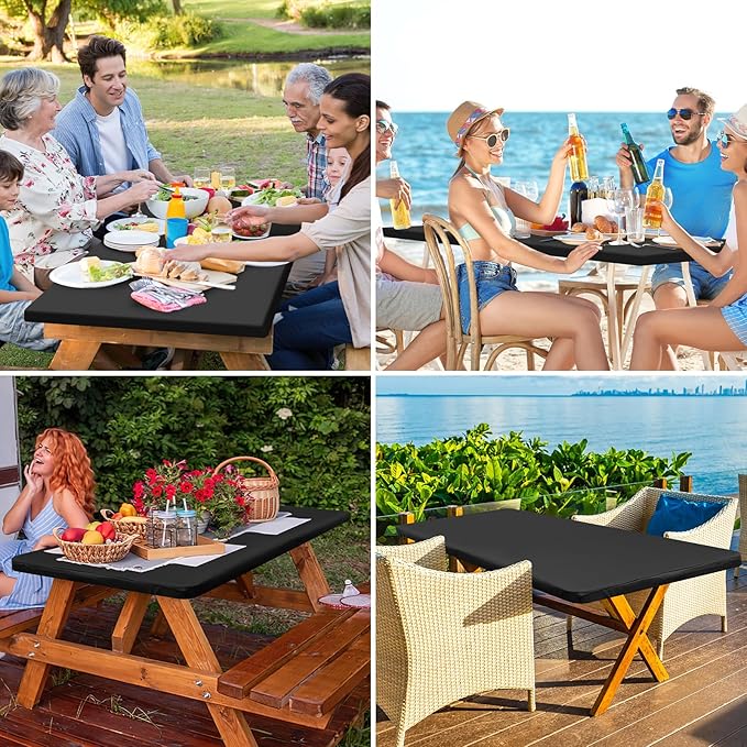 homing Rectangle Table Cloth Cover, Waterproof Polyester Elastic Fitted Tablecloth, Fits for 4 Foot Folding Tables, Washable Table Protector for Picnic, Camping, Outdoor (Black, 30" x 48")