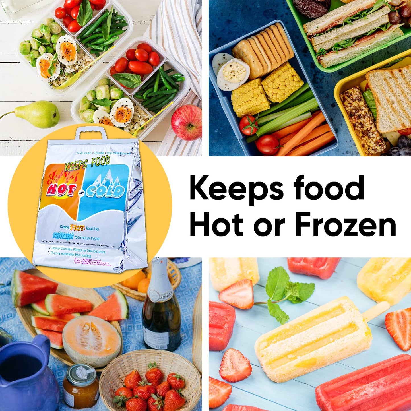 Superio Hot and Cold Insulated Bags for Food Delivery, Grocery Shopping Bags, Food Storage for Hot and Frozen Food for Travel, Disposable Cooler Bag, Reinforced Thermal Lunch Bag (1, 12"x13.5")