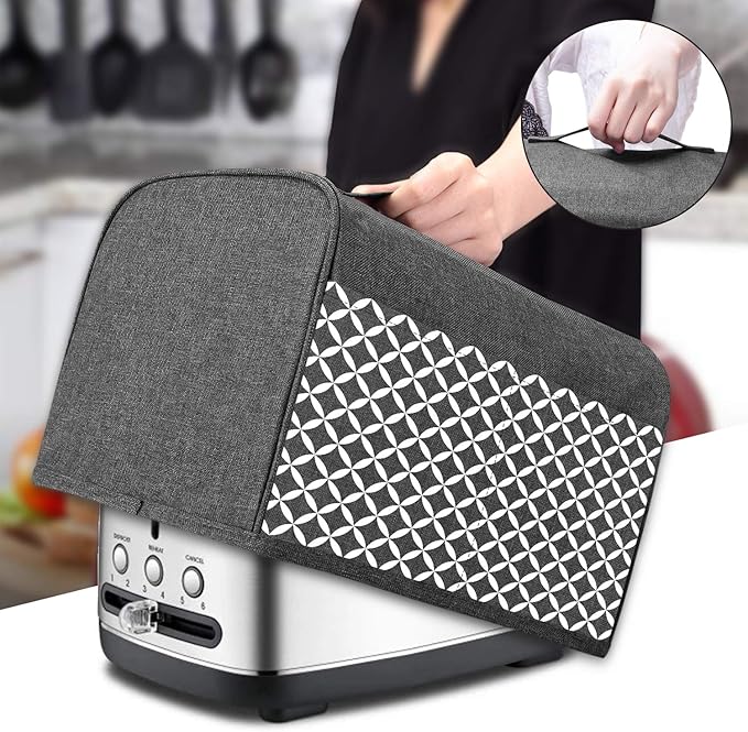 Yarwo 2 Slice Toaster Cover with Pockets and Top Handle, Nylon Toaster Cover Fits for Most Standard 2 slice Toasters, Gray with Grid