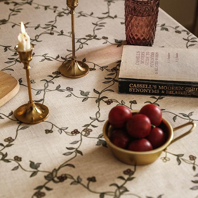 patdrea Designer Linen French Long Tablecloth for Rectangle Table,Fall Country Breathable Floral Tablecloths,Table Cover for Kitchen Dining,Tea Party,Christmas,Thanksgiving,63"x102"-Oliveirad