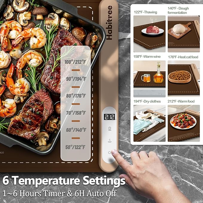 3-Pack Silicone Food Warming Mat & Food Warmers for Parties Buffet - Rapid Heating 6-Level Temp Control, Rollable Portable Easy Clean - Value Set for Gatherings & Home Daily Use（Brown）