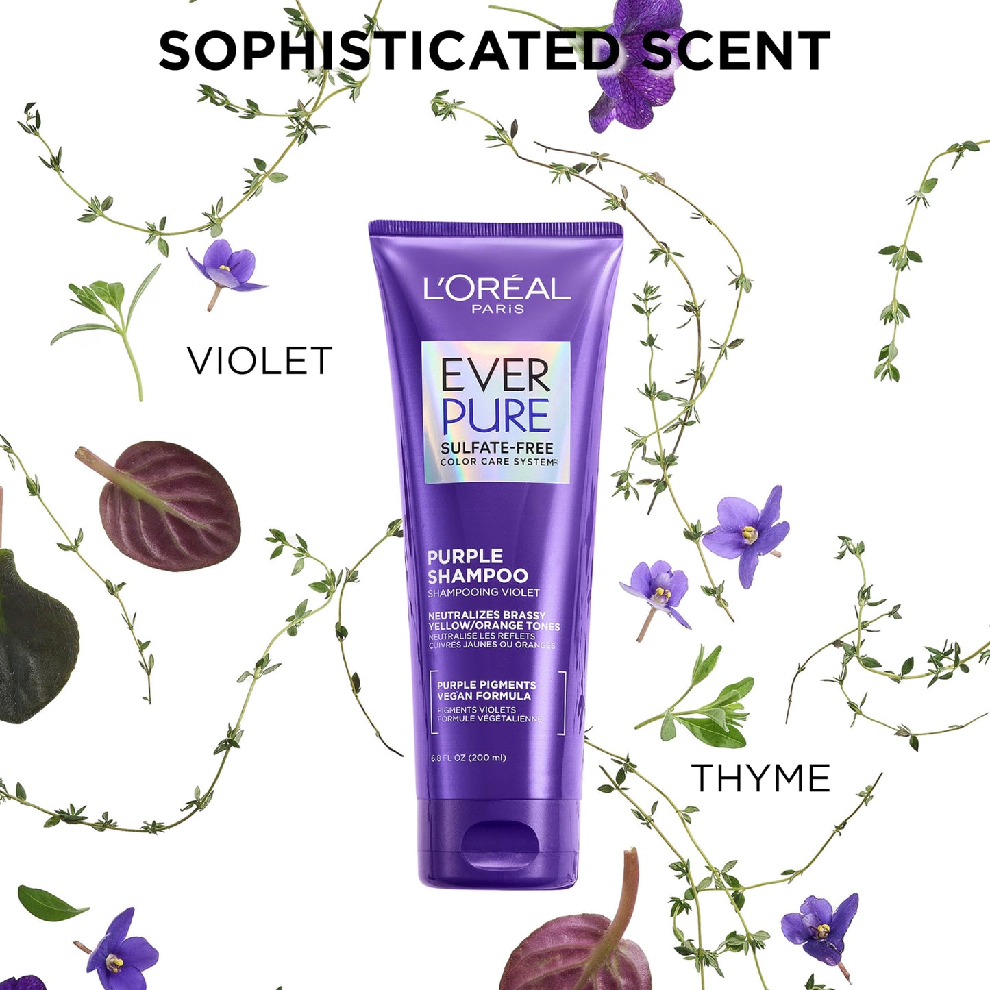 L’Oreal Paris Sulfate Free Brass Toning Purple Conditioner for Blonde, Bleached, Silver, or Brown Highlighted Hair, EverPure, 6.8 Fl Oz (Packaging May Vary)