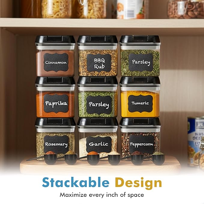 Shazo 9 PC Airtight Food Storage Containers - BPA Free Clear Plastic Snack & Spice Containers with Easy Lock Lids - Kitchen and Pantry Organization for Herbs, Coffee, Tea - 0.5L / 2.1 Cups