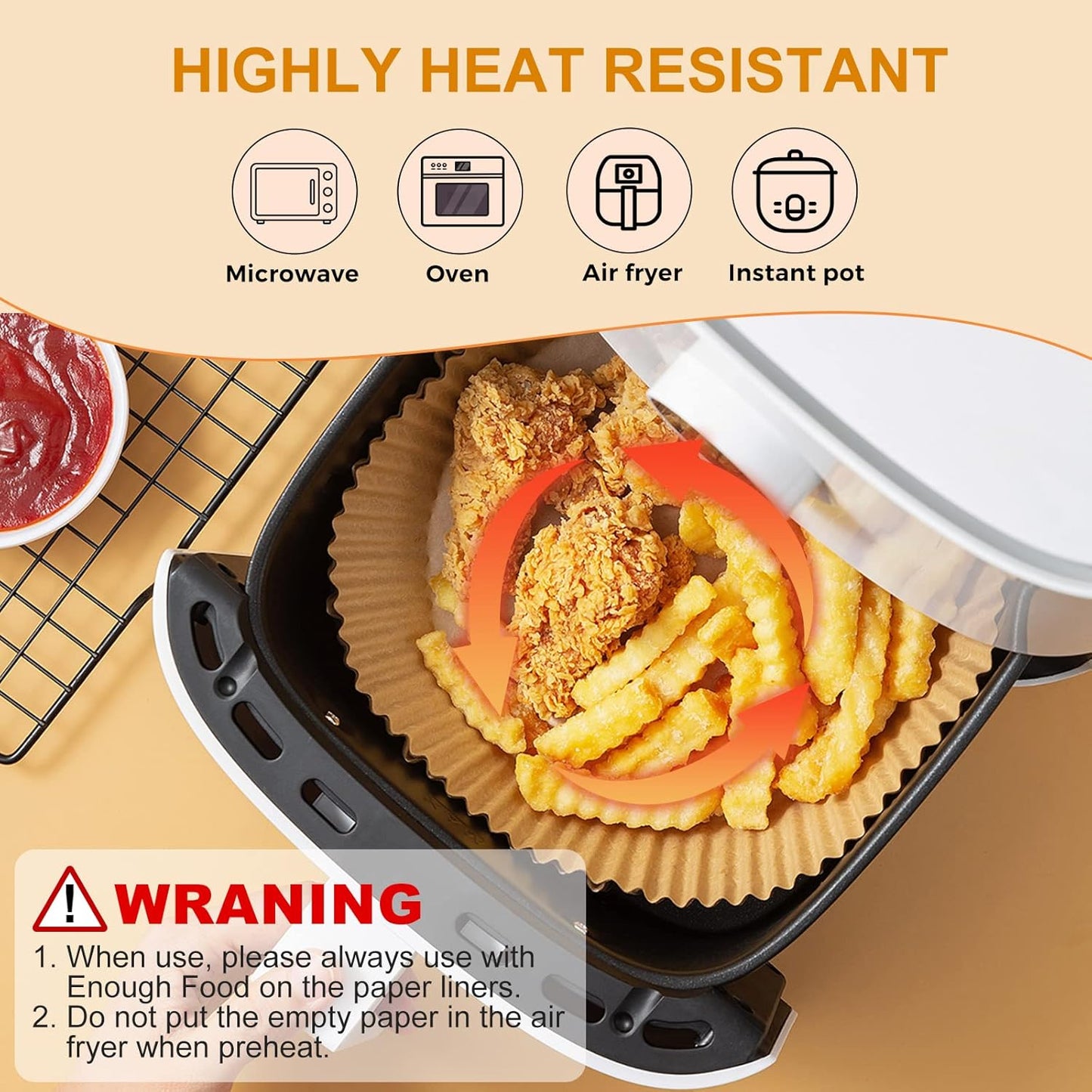 Vailnd Disposable Air Fryer Paper Liners, 9 Inch Max Xl Large Cooker Airfryer Parchment Paper Liners, 100Pcs Oil Proof Round Basket Bowl Liner Baking Paper for 8-12 QT Air Fryer Microwave