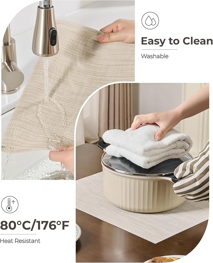 Leetaltree Beige White Placemats Set of 20 - Heat Resistant Non-Slip Place mats for Dining Table, Washable Durable PVC Vinyl Woven Table Mats(Beige White, 20)