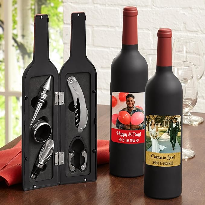 Let's Make Memories Personalized Photo 5-Piece Wine Tool Set - Wine Bottle Opener - Gold