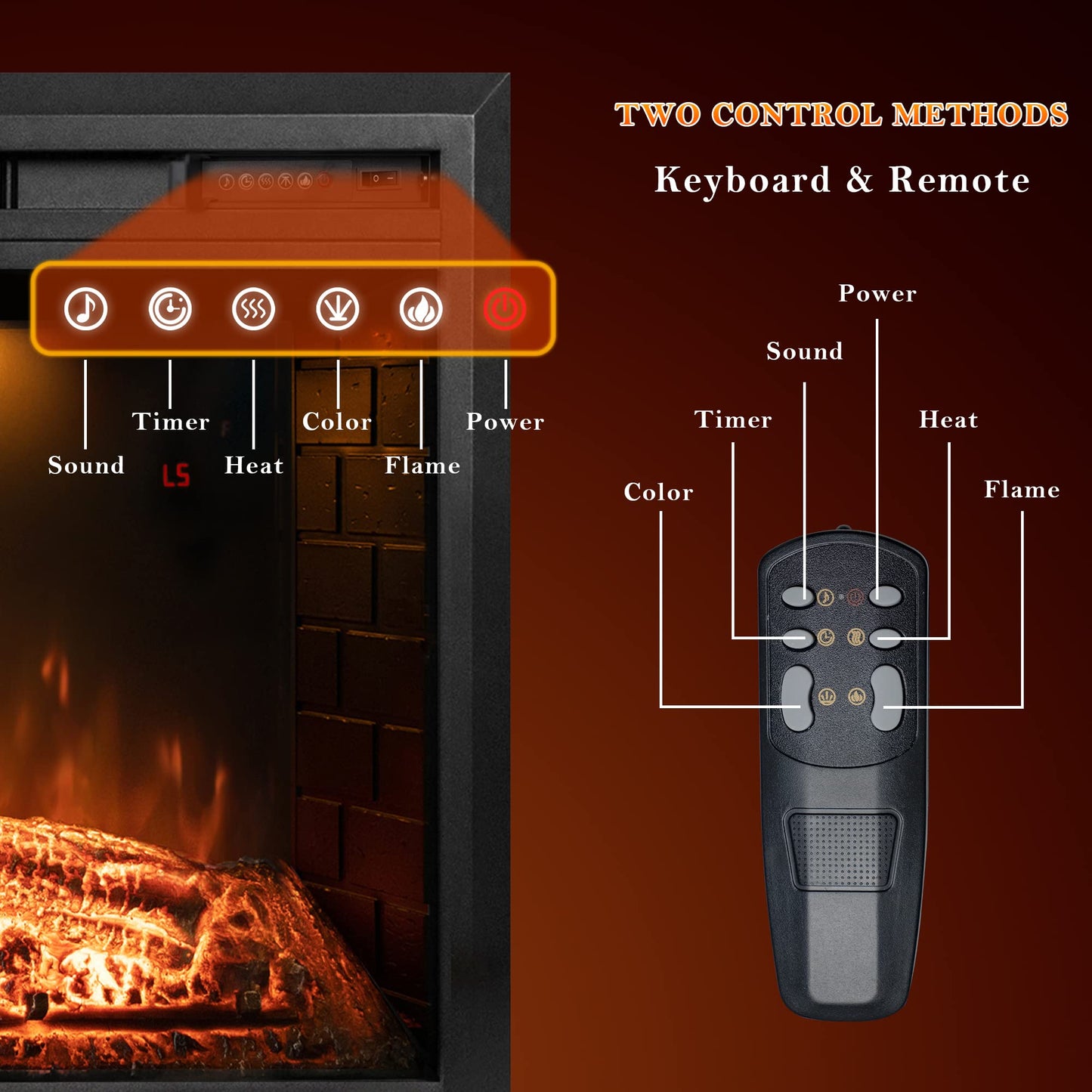Dreamflame 36 inch Wide 21 inch High Electric Fireplace, Wall Fireplace Electric with Remote Control, Realistic Log and Crackling Sound, Overheating Protection and Timer, 750/1500W Black