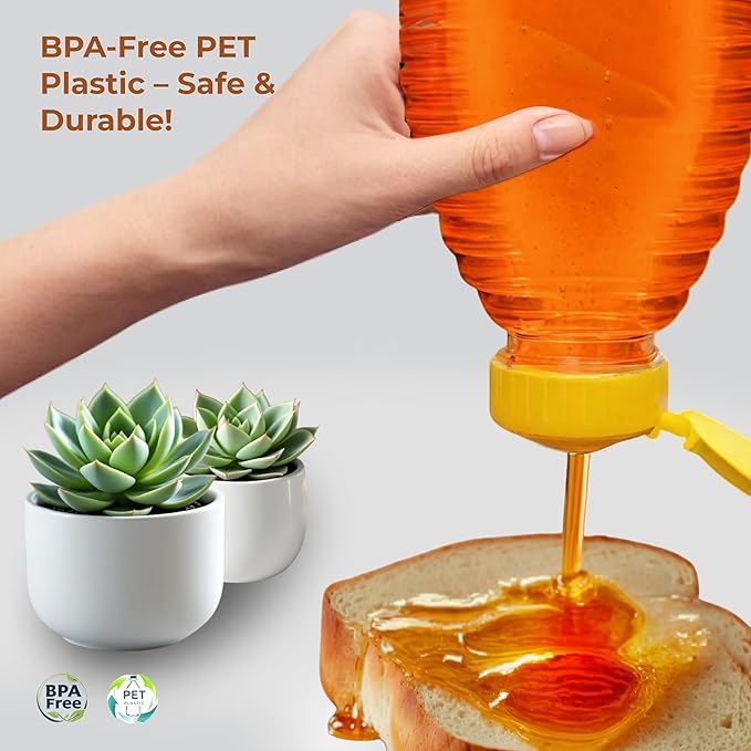 Skywin TidyFriend Honey Bottles 16 oz – 6 Pack Empty Honey Squeeze Bottle with Flip Lid & Seal, Clear Plastic Beehive Design, PET Containers