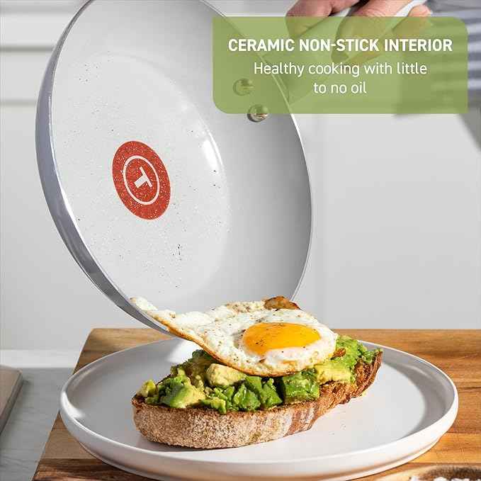 T-Fal Refresh Ceramic Nonstick Frying Pan 2-Pc Set, 8" & 10", Oven Broiler Safe up to 350°F Cookware, Ceramic Frying Pan Skillet, Pots & Pans, Mint Green