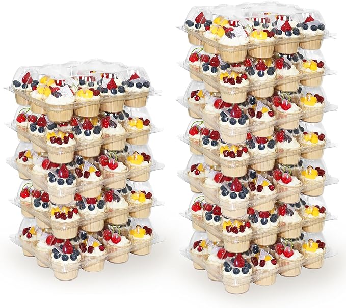 WIKDAY 12 Count x 20 Sets Plastic Cupcake Containers, Durable and BPA-Free Cupcake Holder with Lid for Easy Transport Storage, Stackable Clear Cupcake Carriers, Reusable Dessert Boxes