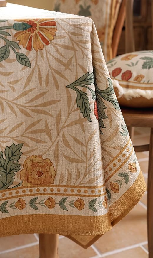 patdrea Designer French Vintage Long Rectangular Tablecloth,Yellow Floral Pattern Anti-Wrinkle Table Cloth,Dacorative Cover for Kitchen Dining Parties,Christmas,Thanksgiving,63"x94"-Cornflowers