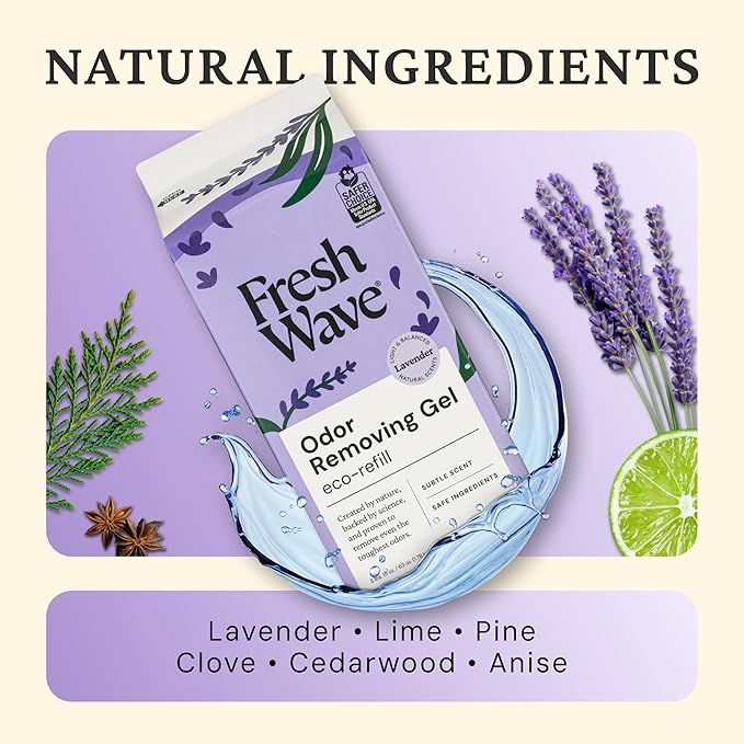 Fresh Wave Lavender Odor Removing Gel Refill, 63 oz, Every 15 oz. lasts 30-60 Days, For Cooking (Package May Vary)