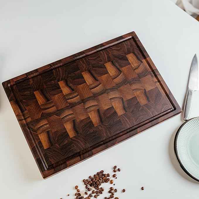 Handmade Personalized Walnut End Grain Cutting Board – Custom Engraved Wood Chopping Block, Perfect Gift for Home Chefs by GrainWoods (17x11x2 Inches)
