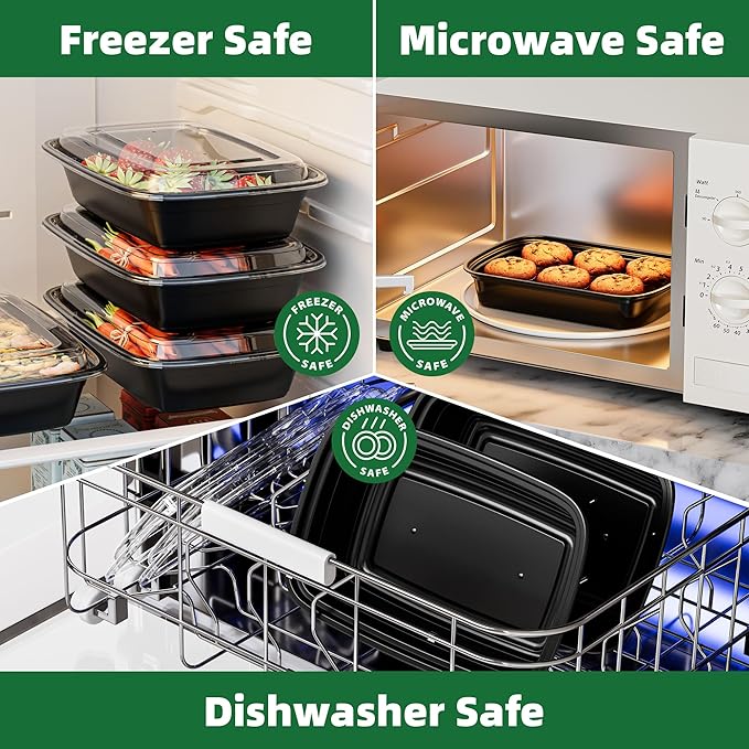 Meal Prep Containers, 50 Pack 38oz (100-Piece) Extra Thick Disposable Take Out Food Storage Containers with Lids, Large Plastic To Go Lunch Boxes, BPA Free, Microwave/Dishwasher/Freezer Safe