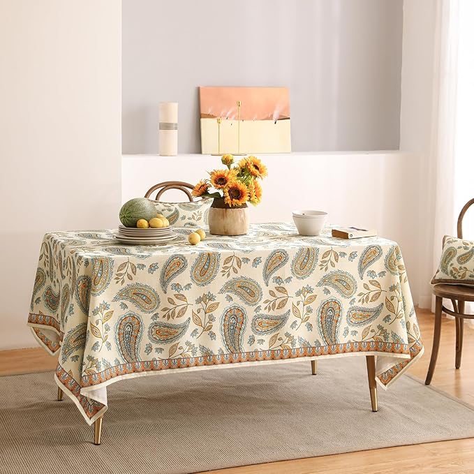 patdrea Designer French Vintage Small Square Table Cloth,Italian Floral Wrinkle Free Tablecloth,Home Table Cover Decor for Kitchen Dining,Christmas,Tea Party,Thanksgiving,55"x55"-Lysaniya
