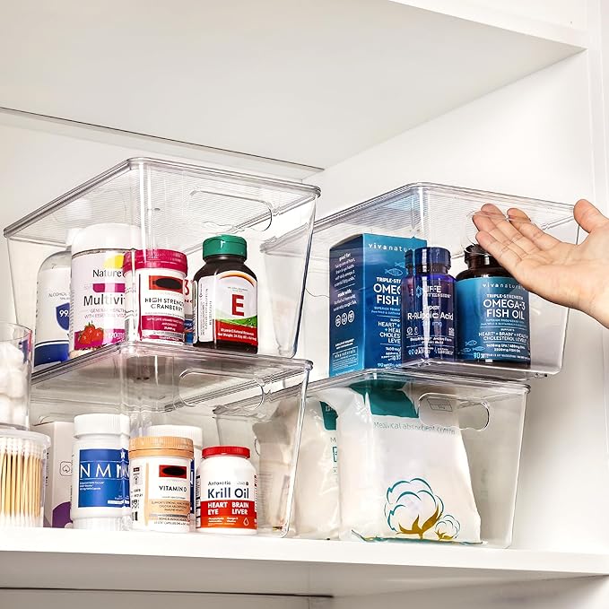 Vtopmart 10 Pack Clear Stackable Storage Bins with Lids, Large Plastic Containers with Handle for Pantry Organizer and Storage,Perfect for Kitchen,Fridge,Cabinet, Closet,Bathroom Organization