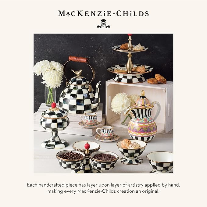 MACKENZIE-CHILDS Enamel Everyday Bowl, Serving Bowl for Entertaining, Extra-Small, Black-and-White Courtly Check, Set of 4