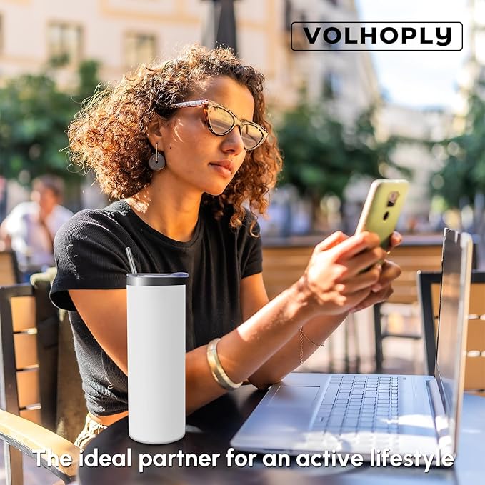 Volhoply 8 Pack Skinny Tumblers with Lid and Straw, 20oz Stainless Steel Straight Tumbler Bulk, Vacuum Insulated Coffee Mug for Home, Office, Travel, DIY (Mix,8 Pack)