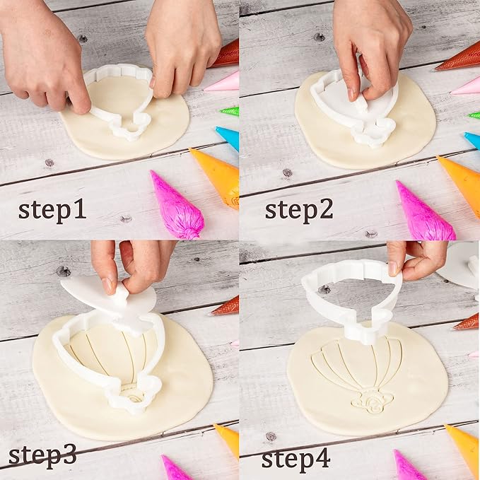 Flycalf Wedding Cookie Cutters Dress Shapes with 3D Stamper Eco-Friendly PLA Kitchen Cake Decorating Bridal Shower Gifts for Kids 4" Baking Embossing Stamps Mold Supplies Biscuit Fondant Tools