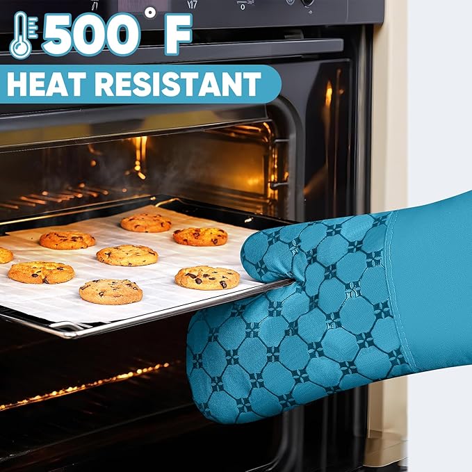 Oven Mitts Kitchen Towels Dishcloths with Pot Holders Sets 12PCS, Dish Towels Sets, Oven Gloves Pot Pads Heat Resistant 500 Degrees with Non-Slip Silicone Surface for Cooking Baking Grilling (Blue)
